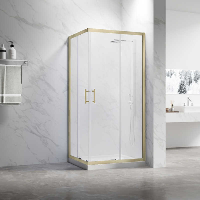 Душевой угол Veconi Rovigo RV-27G, 800x800x1900, золото брашинг, прозрачное стекло