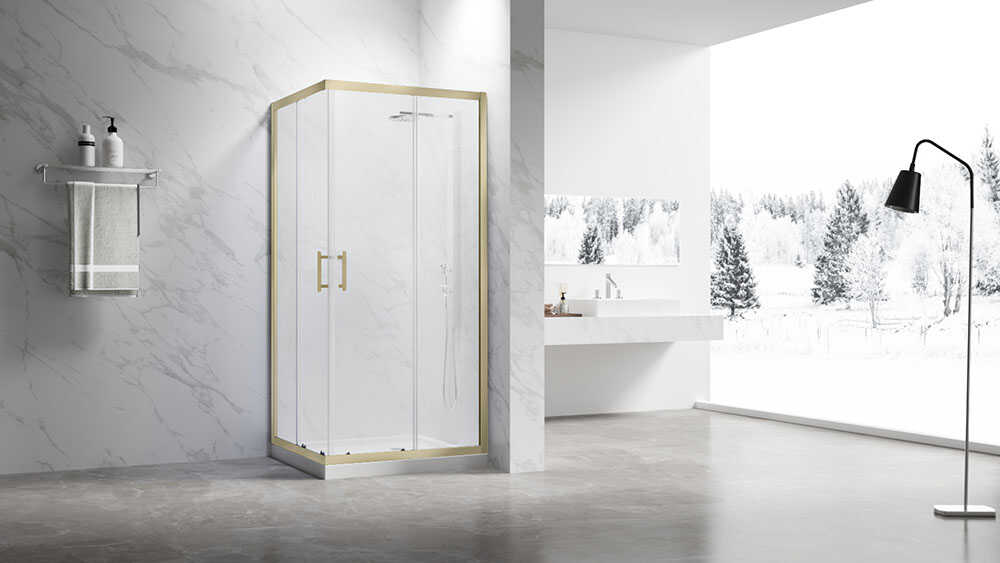 Душевой угол Veconi Rovigo RV-27G, 800x800x1900, золото брашинг, прозрачное стекло