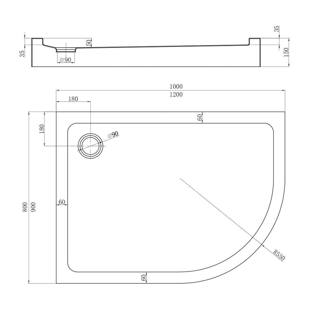 Душевой поддон Veconi Tezeo Acrylic TZ-55L, 1000x800x150, акрил, белый