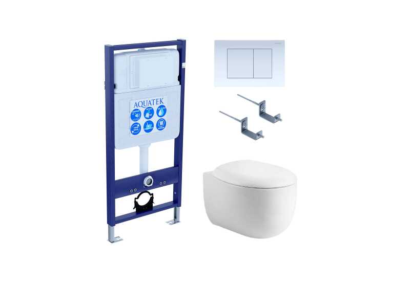Set AQUATEK АЛЬТАИР (рама AQUATEK Standard INS-0000012 с звукоиз.прокладкой+крепеж KKI-0000002+кнопкаKDI-0000009+унитаз АЛЬТАИР AQ1980-00 с крышкой