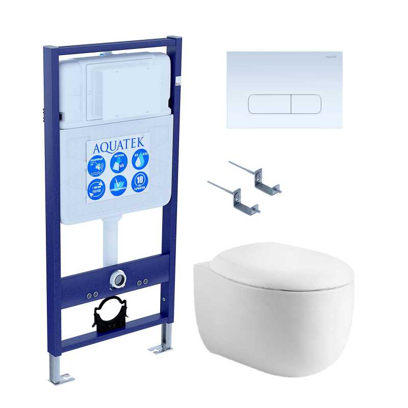 SET AQUATEK АЛЬТАИР-013 4в1 (рама AQUATEK Standard INS-0000012+крепеж KKI-0000002+клавиша KDI-0000013+унитаз АЛЬТАИР AQ1980-00 с тонким сиденьем soft-
