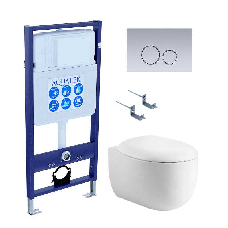 SET AQUATEK АЛЬТАИР-019 4в1 (рама AQUATEK Standard INS-0000012+крепеж KKI-0000002+клавиша KDI-0000019+унитаз АЛЬТАИР AQ1980-00 с тонким сиденьем soft-