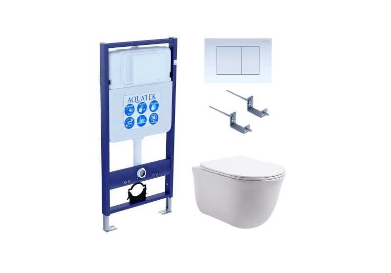Set AQUATEK КЛАССИК (рама AQUATEK Standard INS-0000012 с звукоиз.прокладкой+крепеж KKI-0000002+кнопкаKDI-0000009+унитаз КЛАССИК AQ1111-00 с крышкой