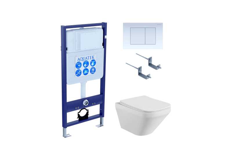 Set AQUATEK ЛИРА (рама AQUATEK Standard INS-0000012 с звукоиз.прокладкой+крепеж KKI-0000002+кнопкаKDI-0000009+унитаз ЛИРА AQ1155-00 с крышкой-сиденьем