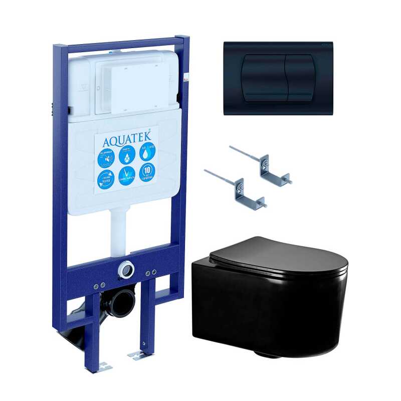 (рама AQUATEK Standard INS-0000020+ крепеж KKI-0000002+клавиша KDI-0000049+унитаз AQ2004-MB с тонким сиденьем soft-close