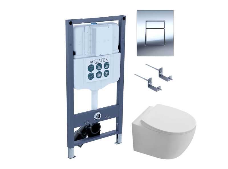 SET AQUATEK СИРИУС PNN-02 (рама INSP-0000002+крепёжKKI-0000002+ клавиша PNN-0000002 + унитаз AQ1582T-00 СИРИУС TORNADO с тонким сиденьем soft-close)