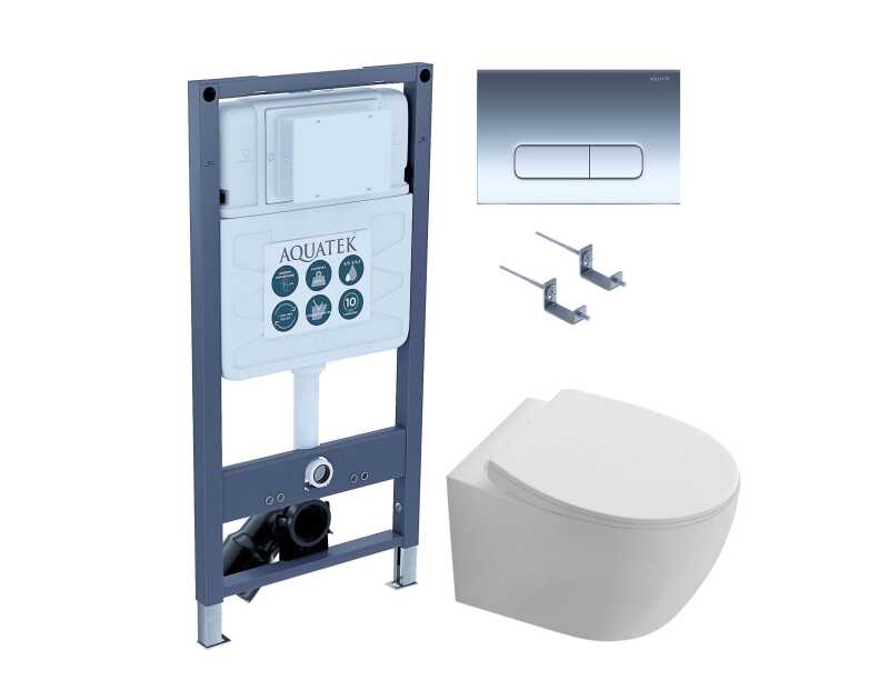 SET AQUATEK СИРИУС PNS-07 (рама INSP-0000001+крепёжKKI-0000002+ клавиша PNS-0000007 + унитаз AQ1582T-00 СИРИУС TORNADO с тонким сиденьем soft-close)