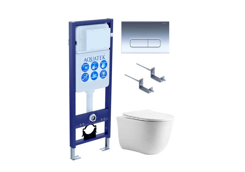 (рама AQUATEK Standard INS-0000017 с звукоиз.прокладкой+крепеж KKI-0000002+кнопкаKDI-0000016+унитаз AQ1112-00 с крышкой