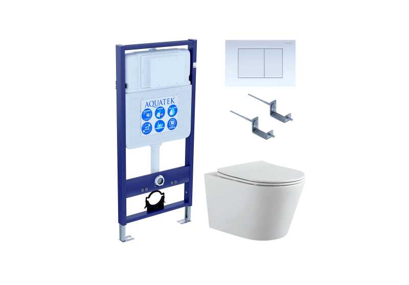 Set AQUATEK ВЕГА (рама AQUATEK Standard INS-0000012 с звукоиз.прокладкой+крепеж KKI-0000002+кнопкаKDI-0000009+унитаз ВЕГА AQ1905-00 с крышкой-сиденьем