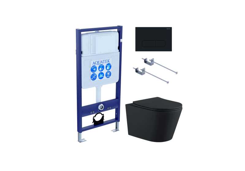 Set AQUATEK ВЕГА (рама AQUATEK Standard INS-0000012 с звукоиз.прокладкой+крепеж KKI-0000001+кнопкаKDI-0000017+унитаз ВЕГА AQ1905-MB с крышкой-сиденьем