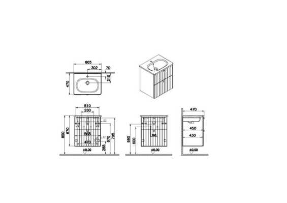 Root Groove Модуль 60 см с круглой раковиной, 2 ящика, матовый серый