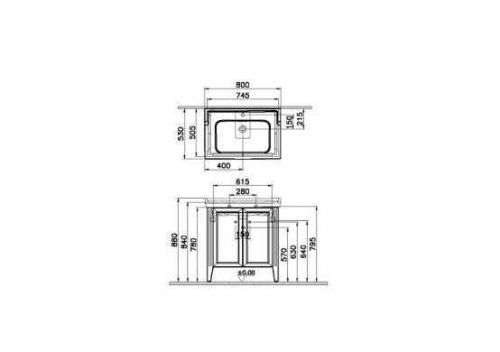 Valarte Модуль c раковиной 80 см с дверцами, цвет серый