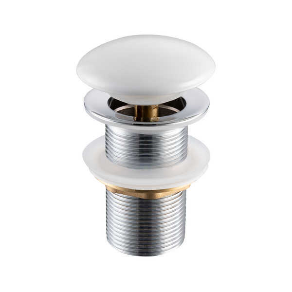 Донный клапан без перелива, керамический, глянцевый белый