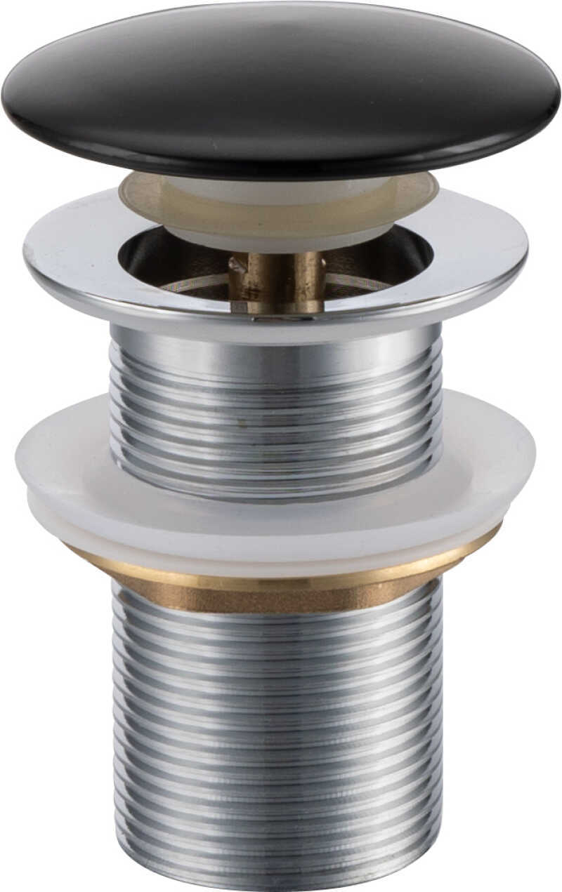 Донный клапан без перелива, керамический, глянцевый черный