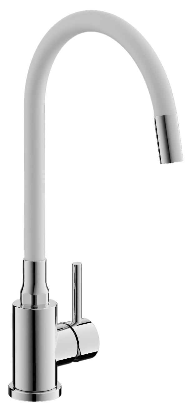 Смеситель для кухни, гибкий излив, нержавеющая сталь, белый