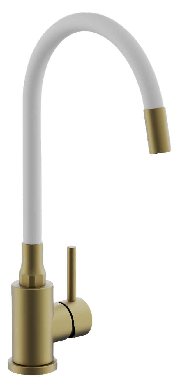 Смеситель для кухни, гибкий излив, латунь, брашированное золото