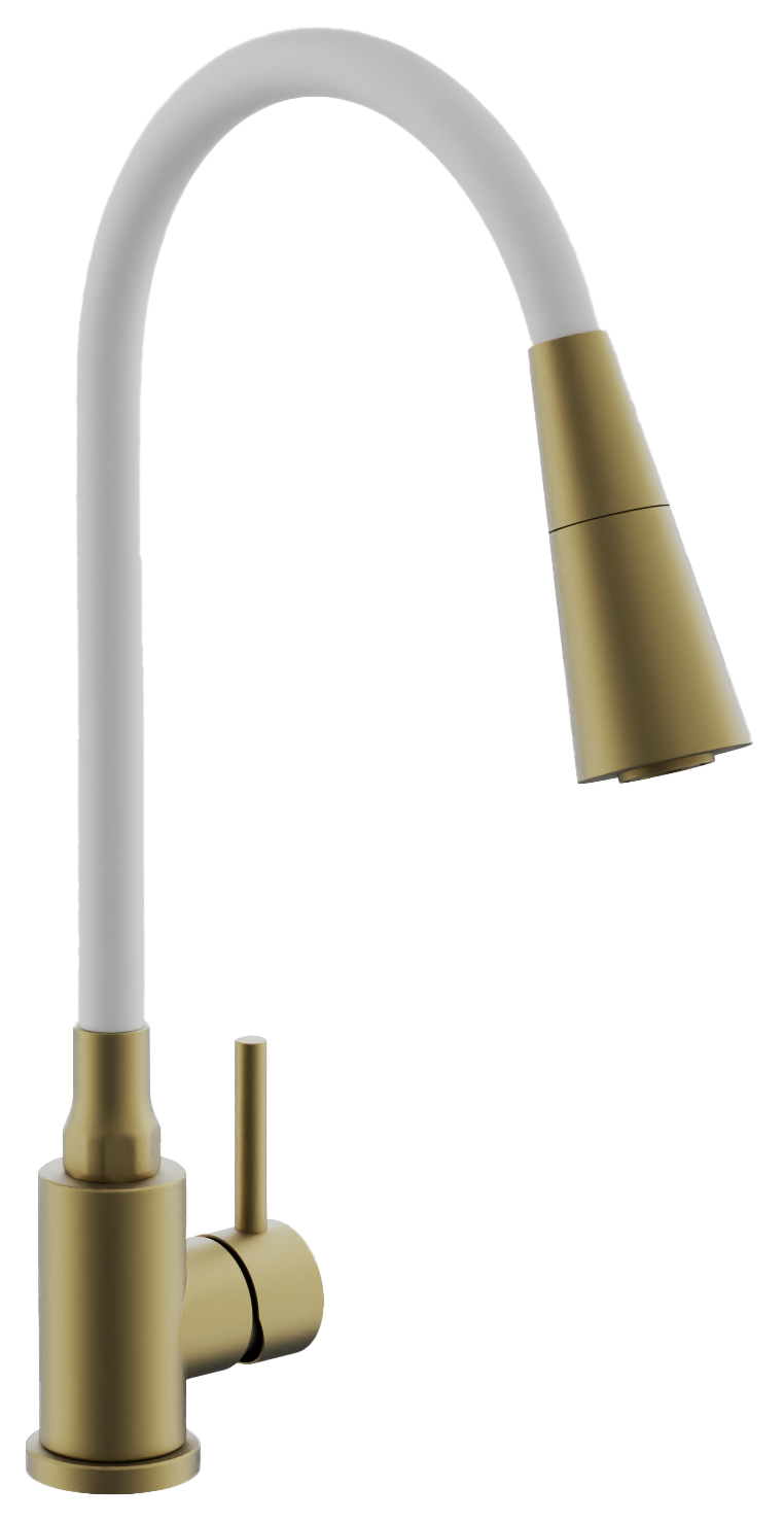 Смеситель для кухни, гибкий излив, нержавеющая сталь, брашированное золото