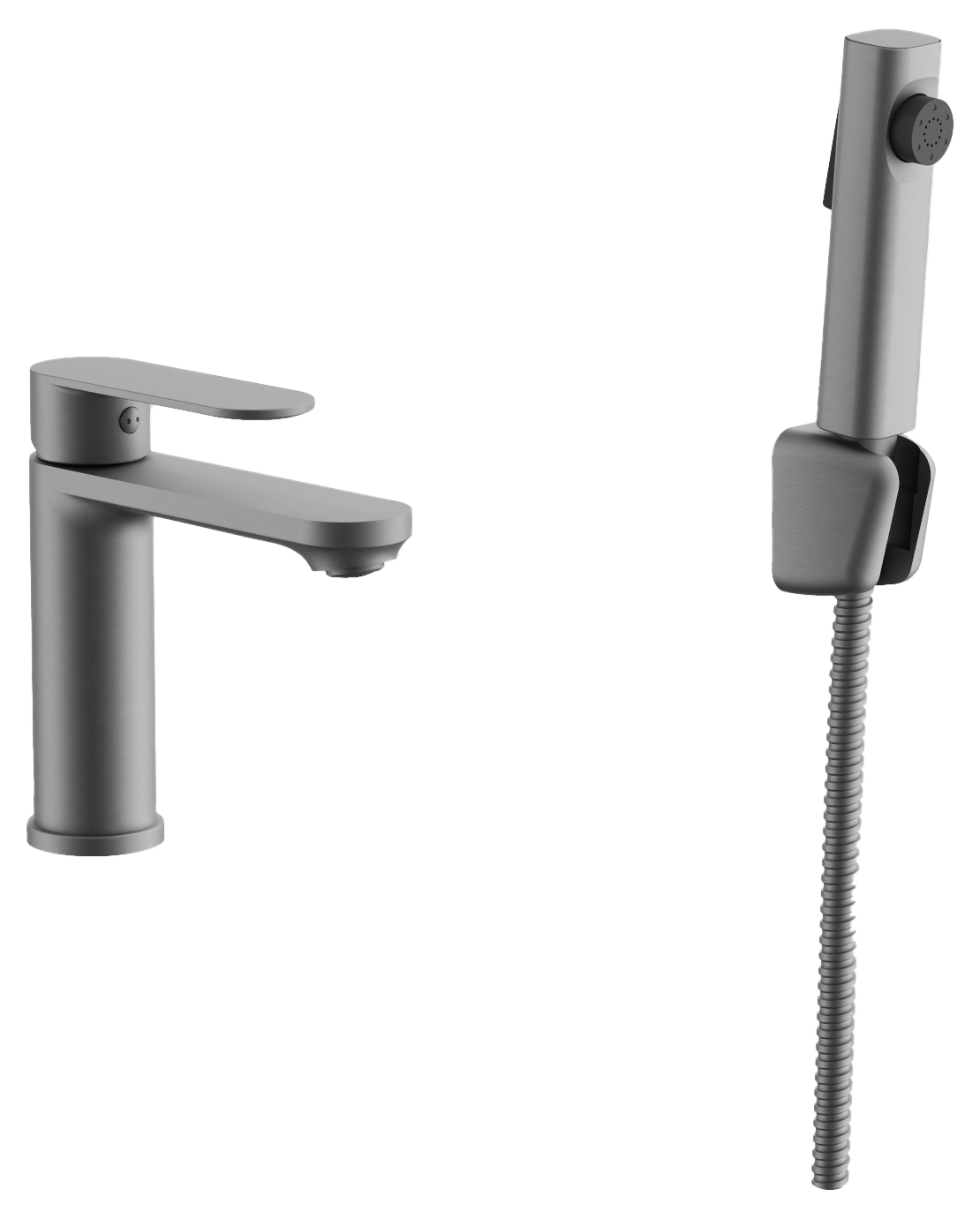 Смеситель для раковины с гигиенической лейкой Оружейная сталь B12713-3