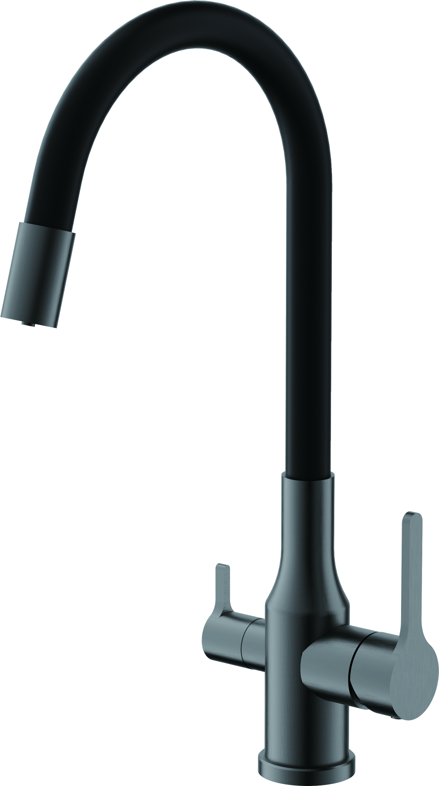 Смеситель для кухни, гибкий излив, нержавеющая сталь, оружейная сталь, B76814-3