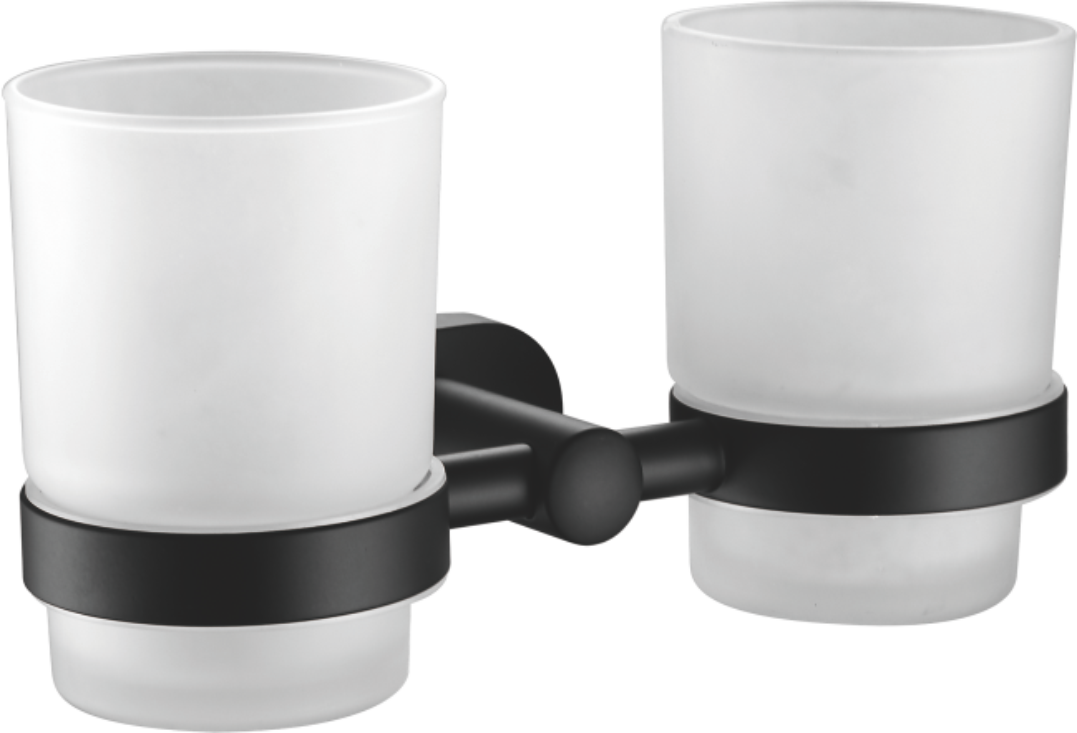 Стакан двойной стеклянный с держателем, нержавеющая сталь, черный B90108