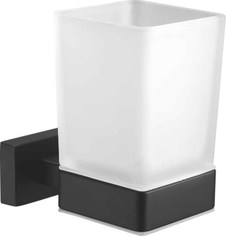 Стакан, стеклянный с держателем, нержавеющая сталь, черный B90306