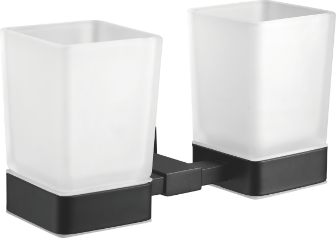 Стакан двойной стеклянный с держателем, нержавеющая сталь, черный B90308