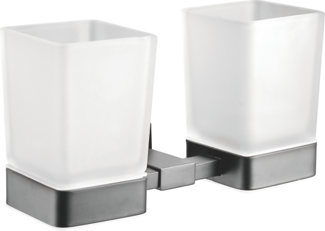 Стакан двойной стеклянный с держателем, нержавеющая сталь, оружейная сталь B90408