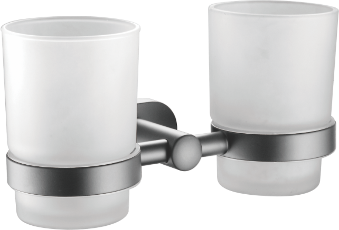 Стакан двойной стеклянный с держателем, нержавеющая сталь, оружейная сталь B90508