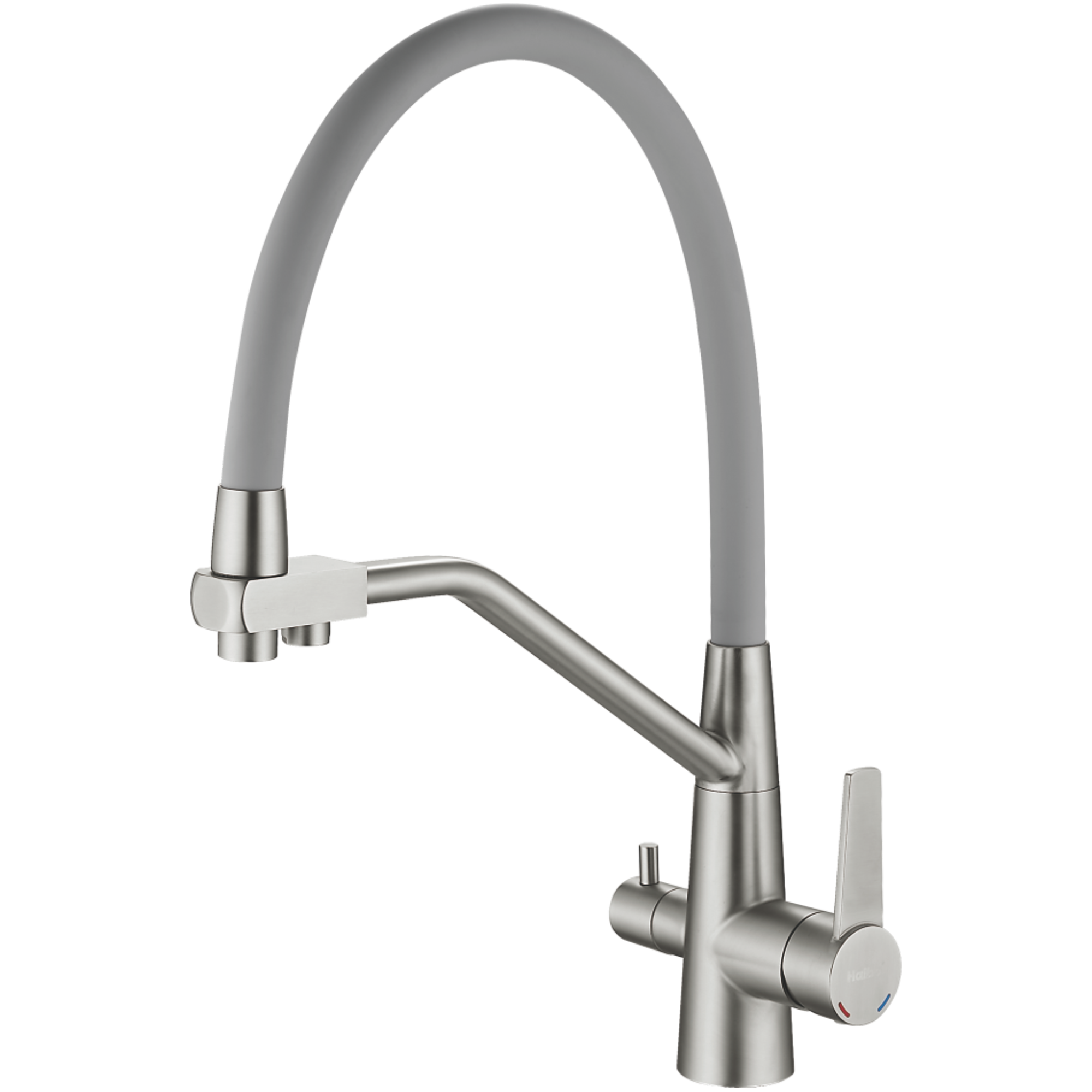 Смеситель для кухни с подключением фильтра, гибкий излив, нержавеющая сталь, серый/сталь HB 76822
