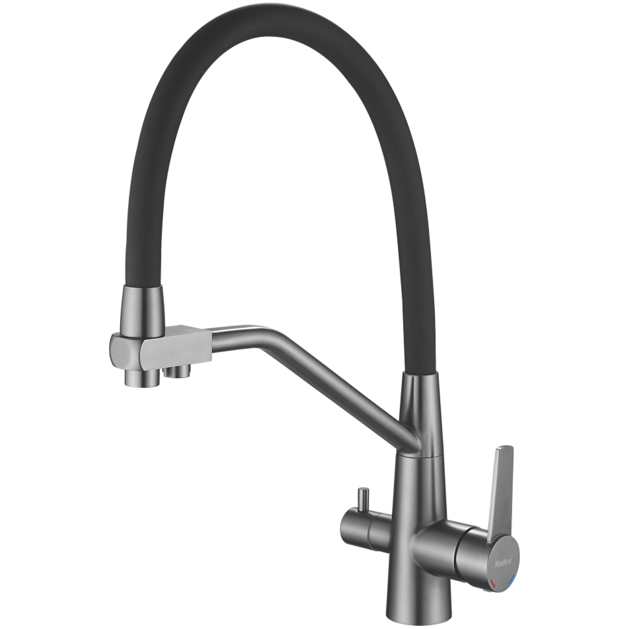 Смеситель для кухни с подключением фильтра, гибкий излив, нержавеющая сталь, черный/сталь HB 76822-3