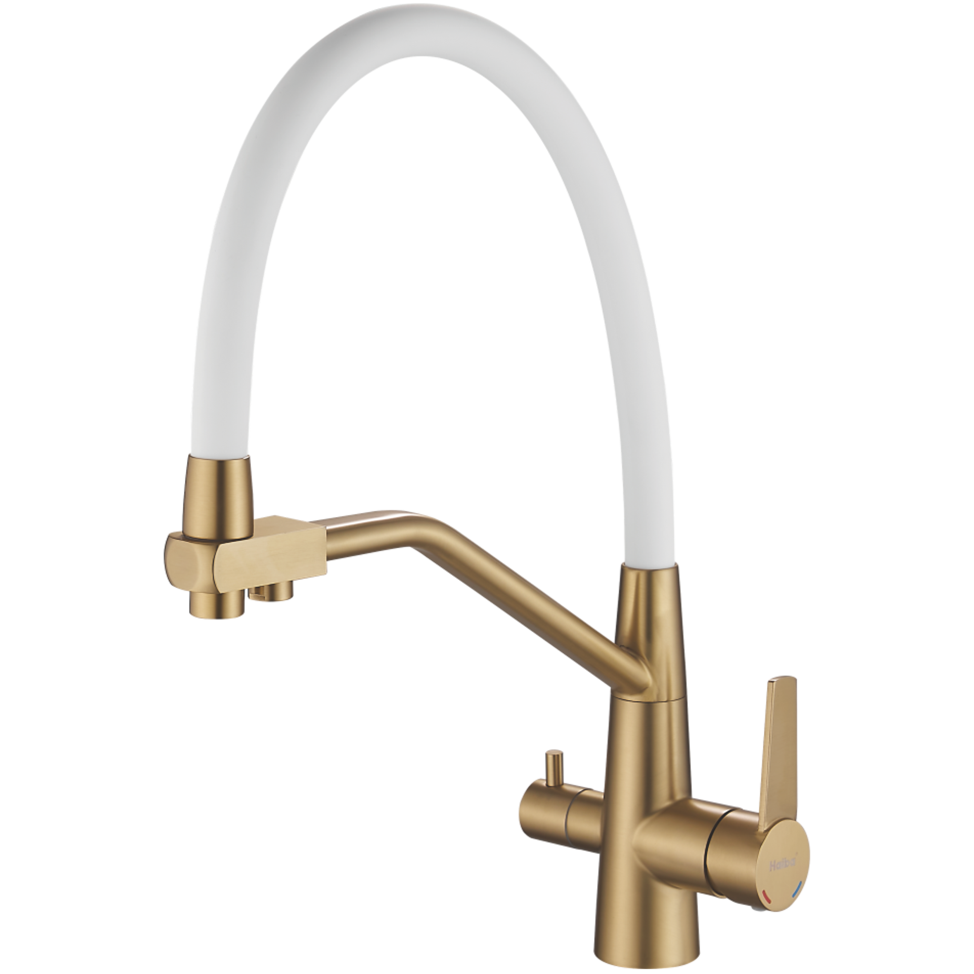 Смеситель для кухни с подключением фильтра, гибкий излив, нержавеющая сталь, белый/золото HB 76822-5