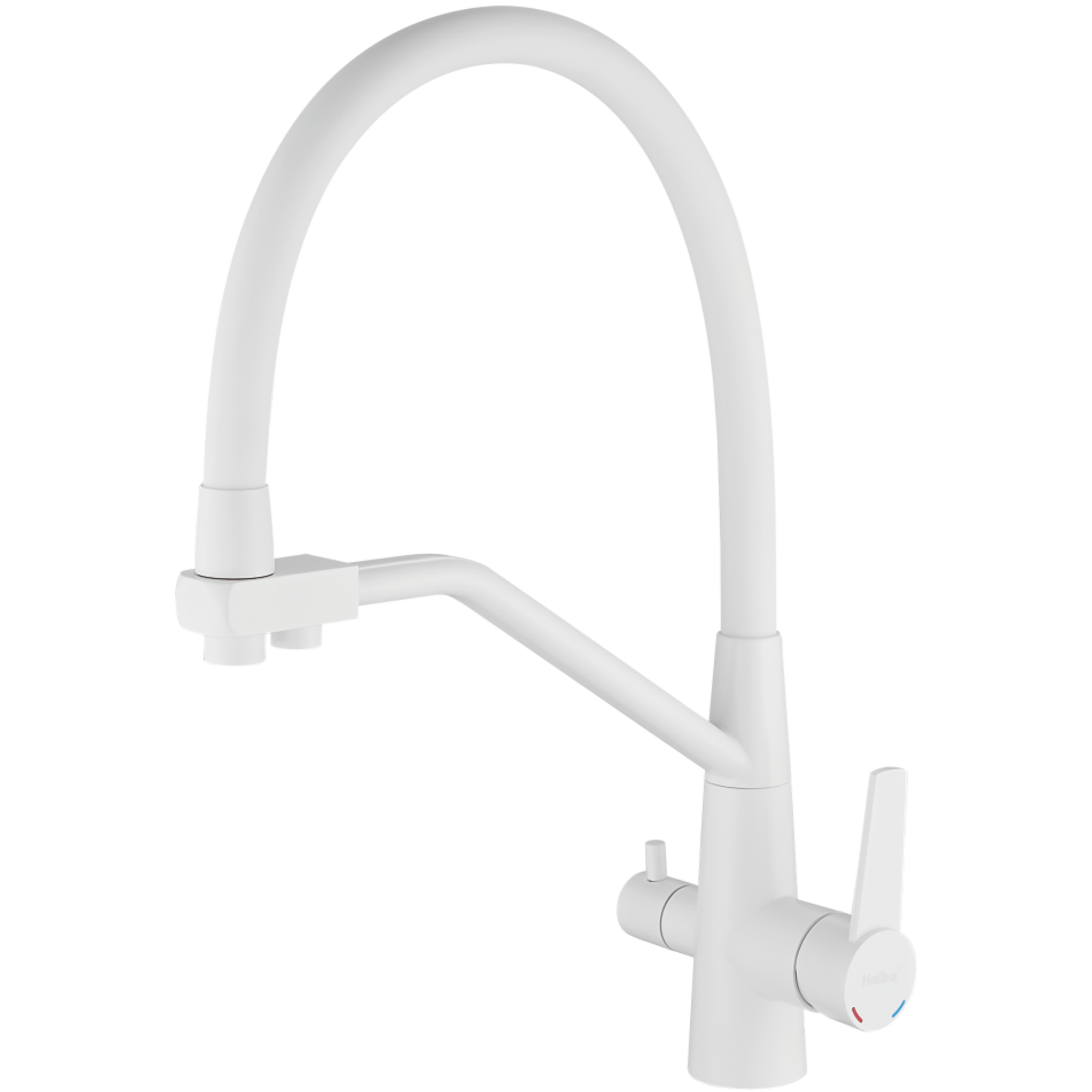 Смеситель для кухни с подключением фильтра, гибкий излив, нержавеющая сталь, белый HB 76822-8