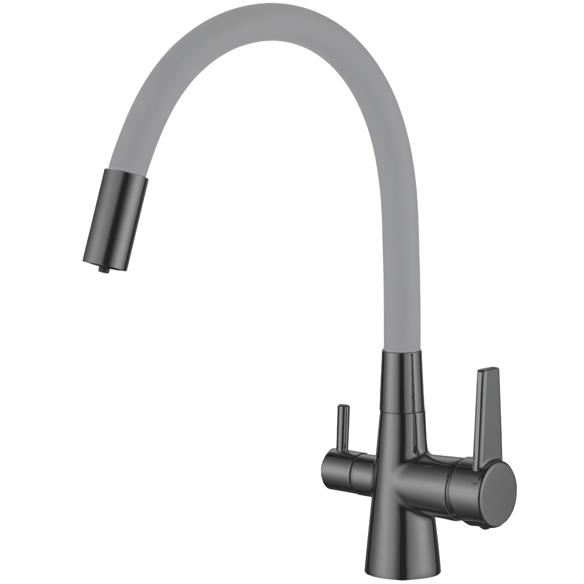 Смеситель для кухни с подключением фильтра, гибкий излив, латунь, серый/хром HB 76858-3