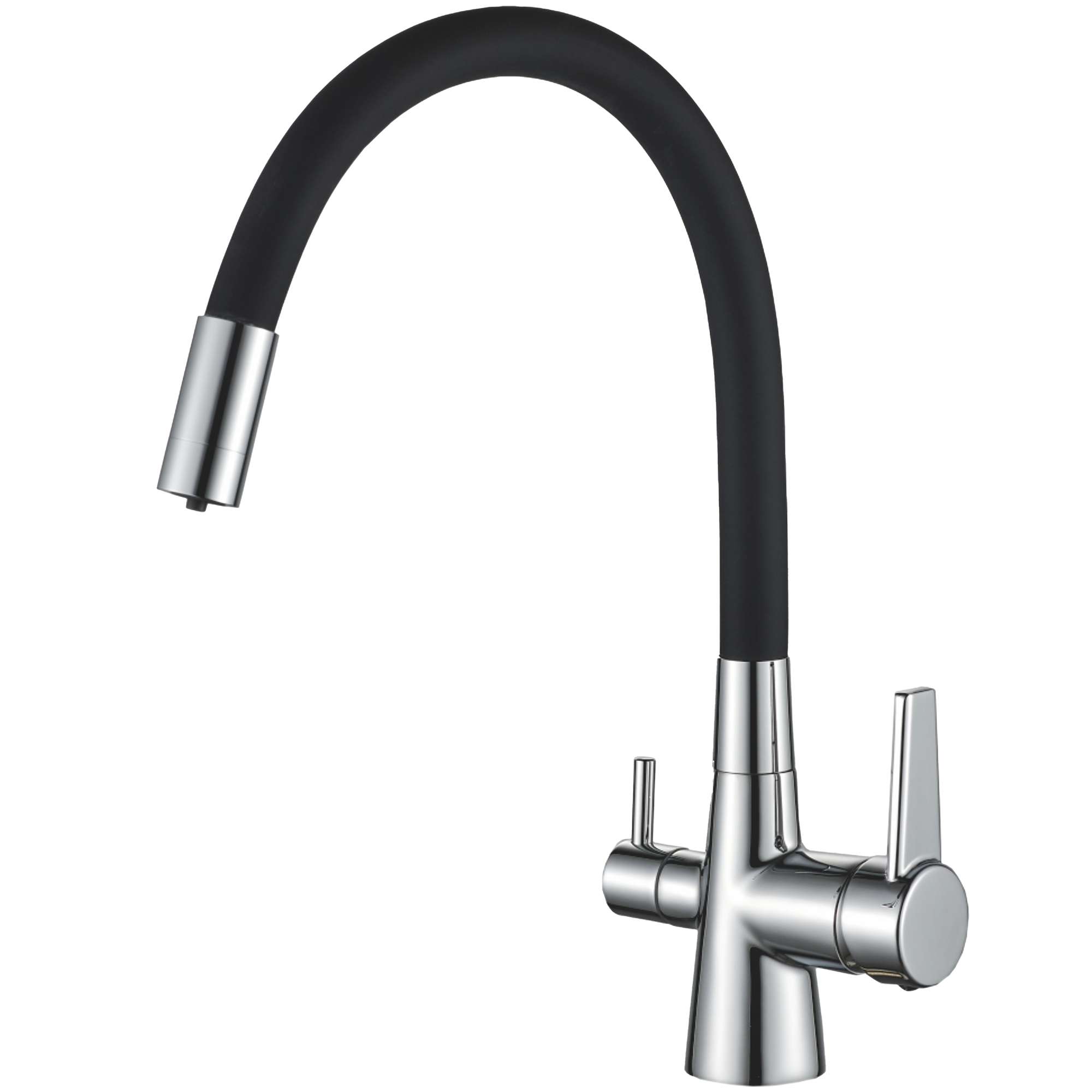 Смеситель для кухни с подключением фильтра, гибкий излив, латунь, черный/хром HB 76858-7