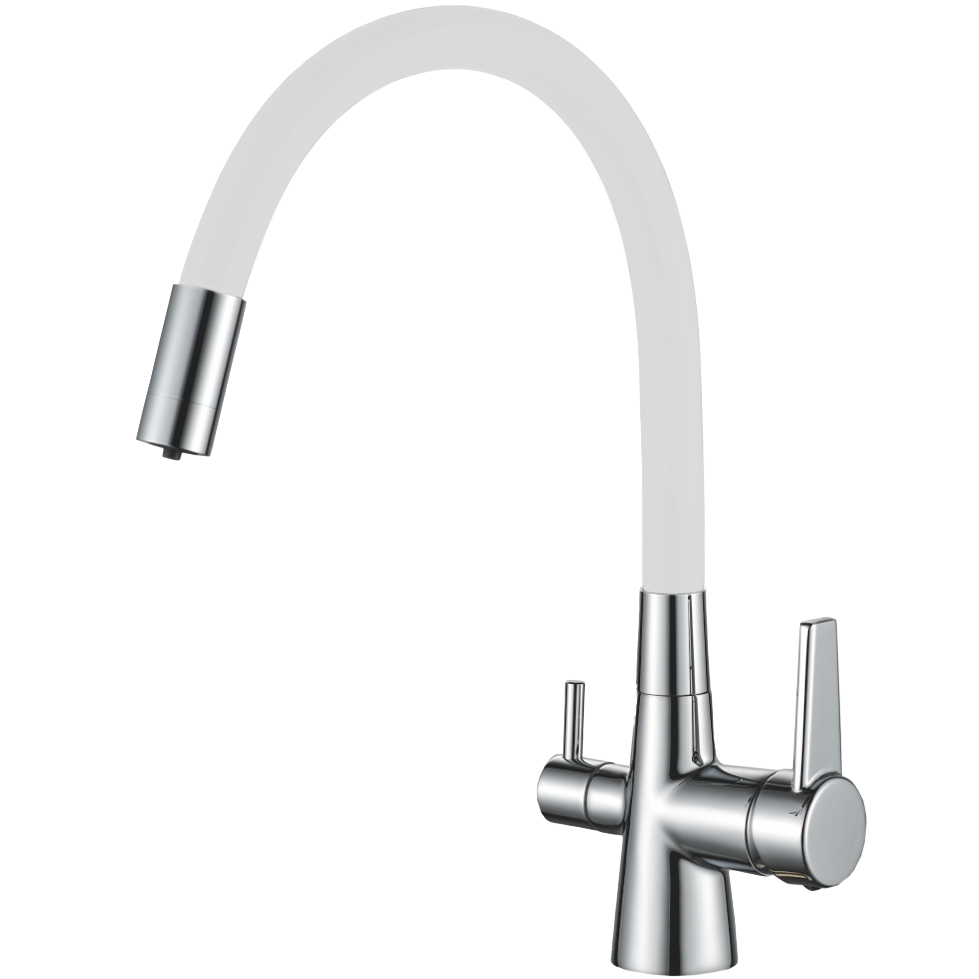 Смеситель для кухни с подключением фильтра, гибкий излив, латунь, белый/хром HB 76858-8