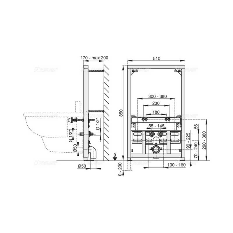 A105/850 Рама для биде (высота монтажа 850 мм) AlcaPlast (242607)